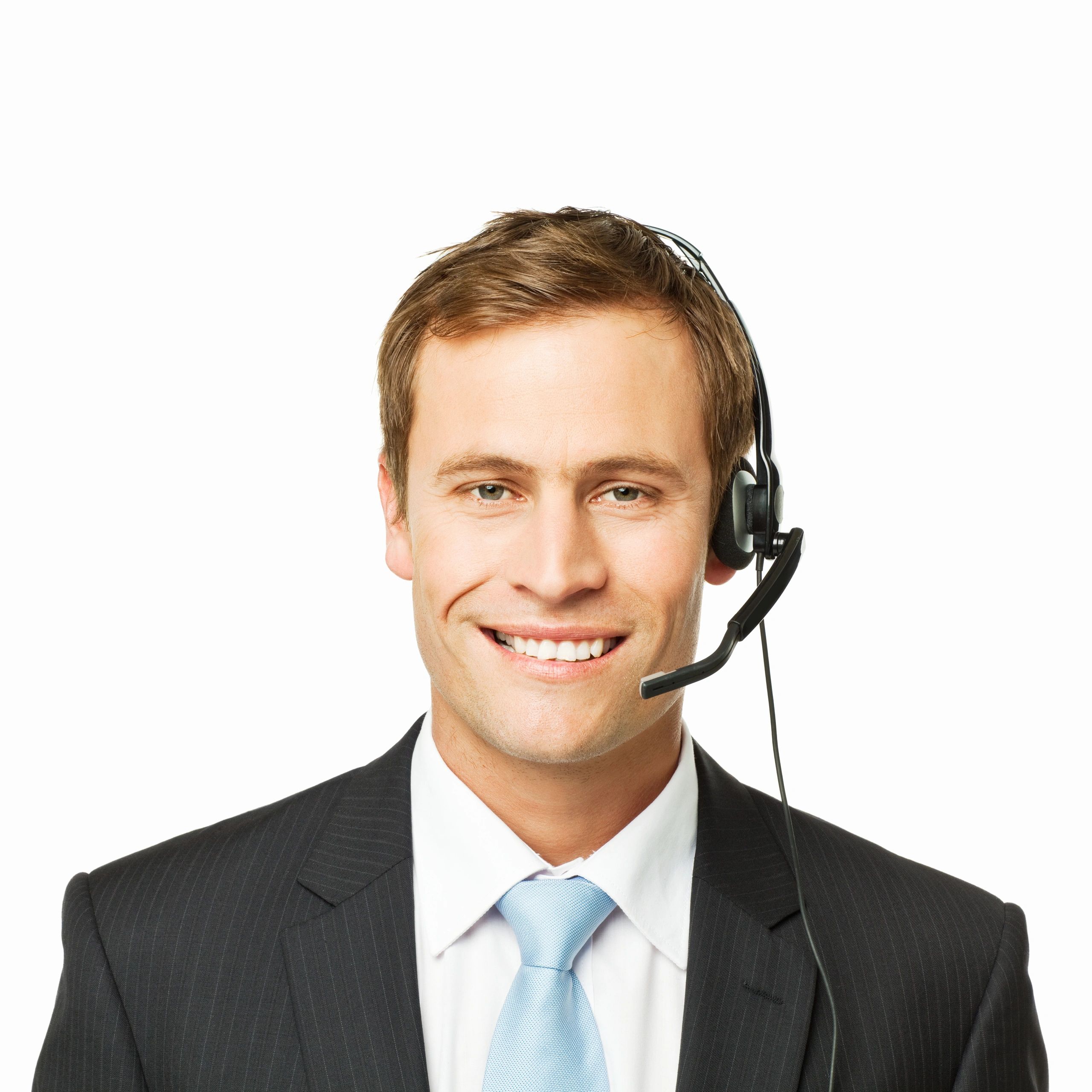 Support professional wearing a telephone headset